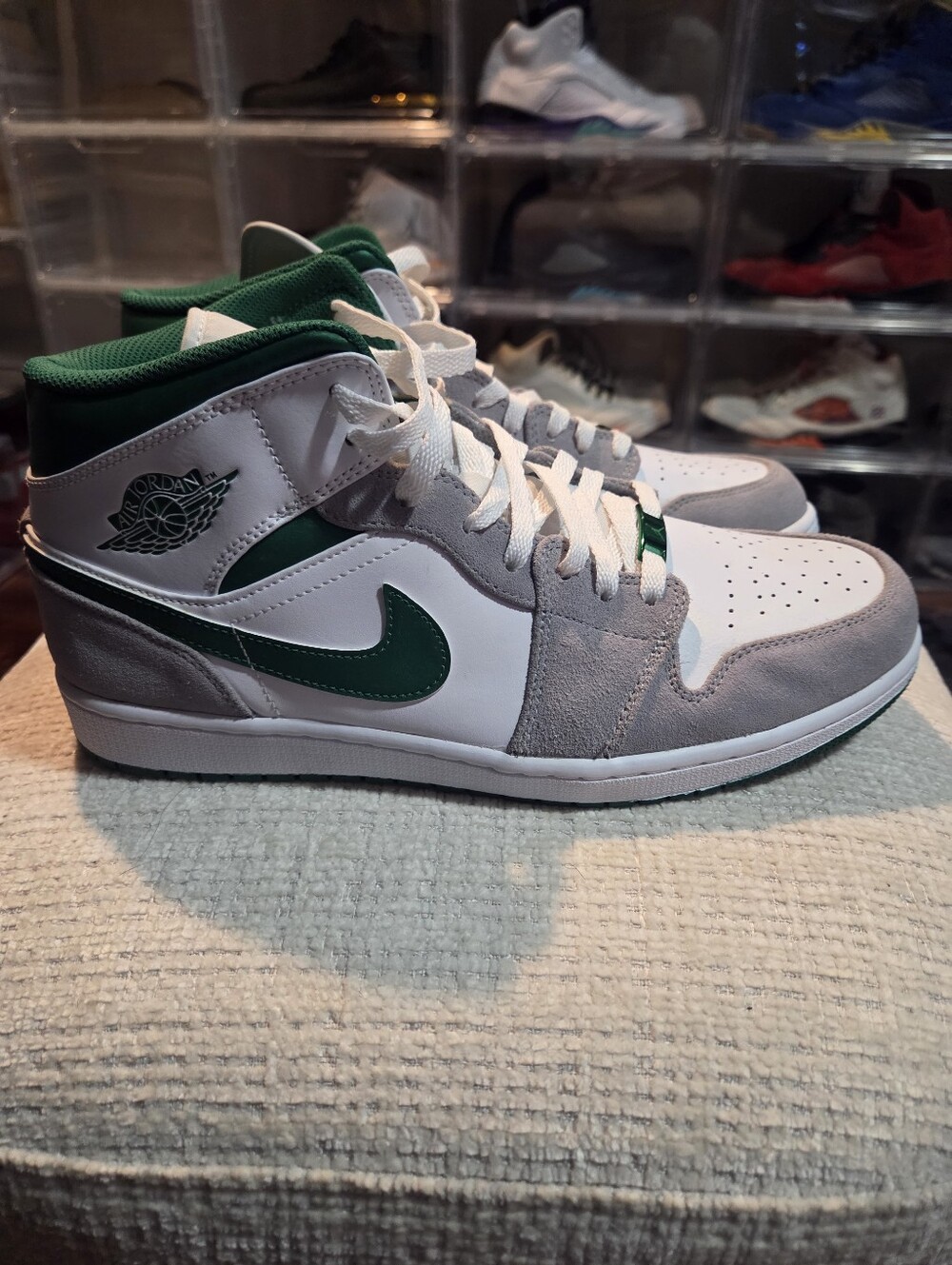 Jordan Mid-Top Sneakers in White, Gray & Green